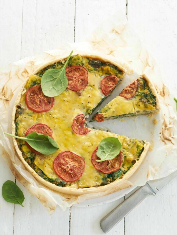 Spinat-Quiche vegan - Mit Champignons & Tomate