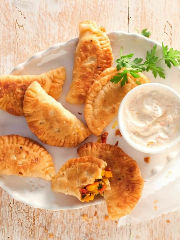 Teigtaschen vegan mit Kürbis-Paprika Füllung