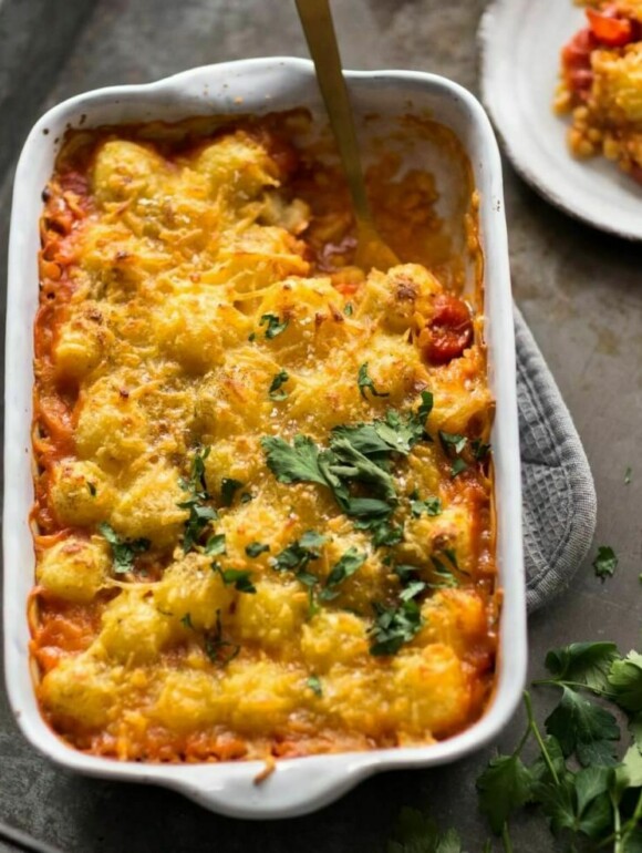 Gnocchi Auflauf vegan mit Tomaten-Linsen Soße