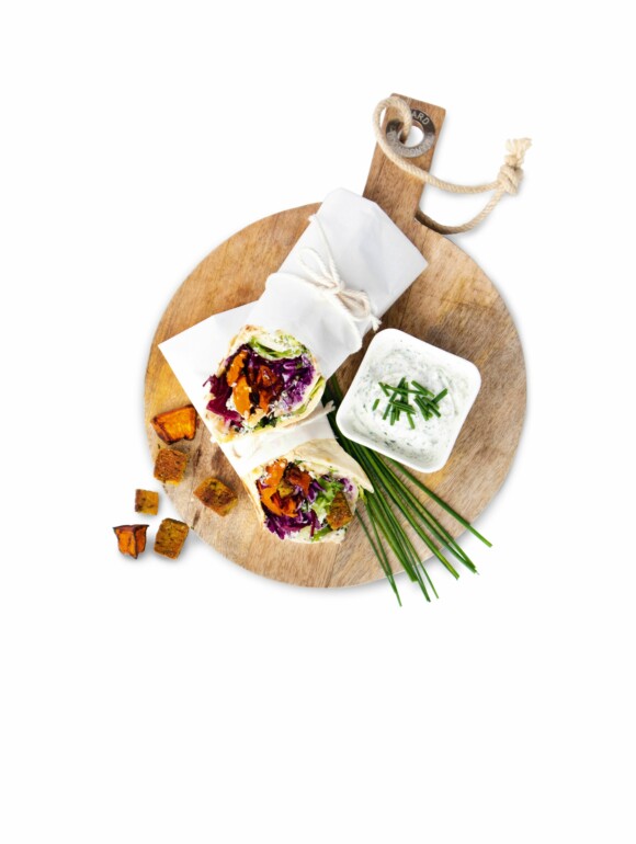 Wraps mit Kräutercreme und Kürbis