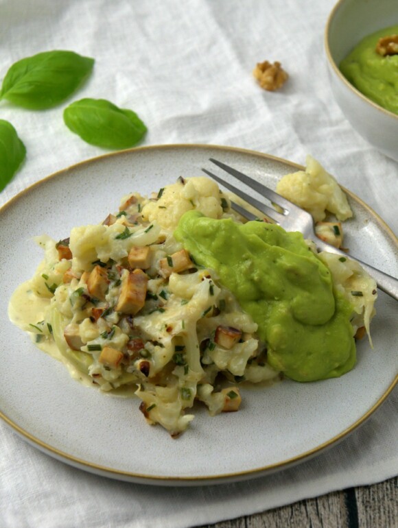 Blumenkohlauflauf vegan mit Avocadosoße
