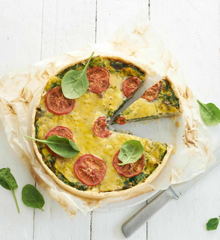 Spinat-Quiche vegan - Mit Champignons & Tomate